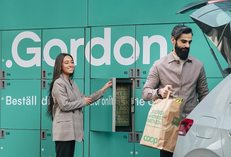 Picking up items from storage box using Gordon Delivery