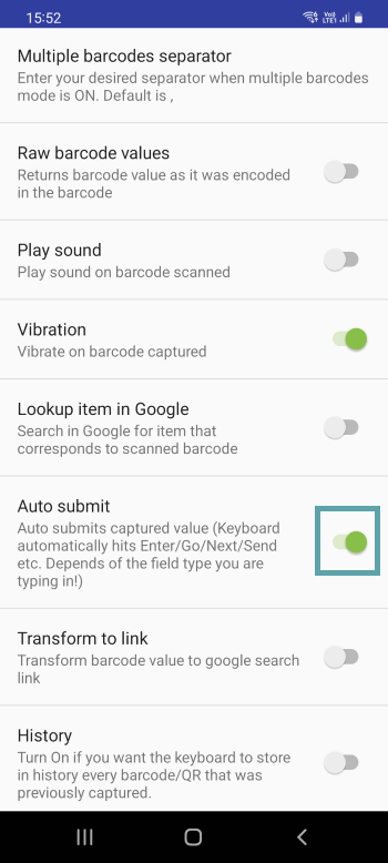 Adjusting the settings of Barcode & QR Keyboard