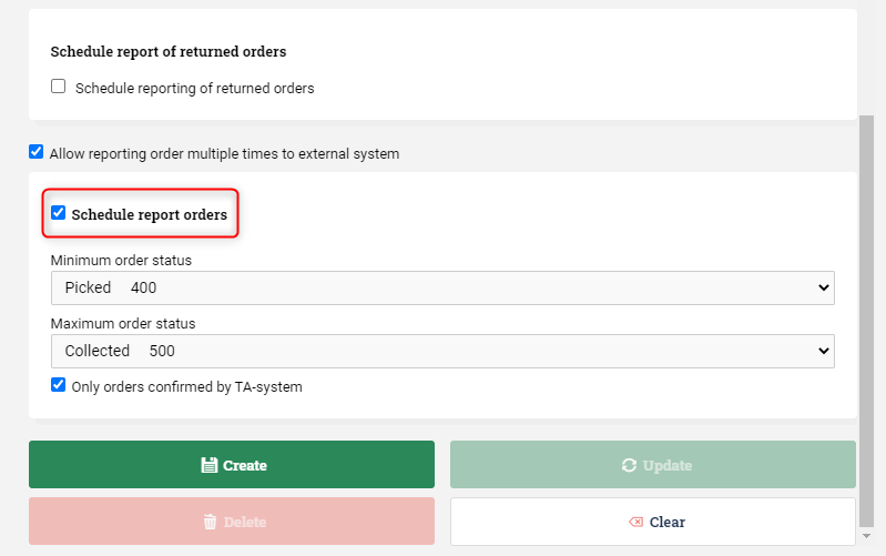 settings for reporting back orders