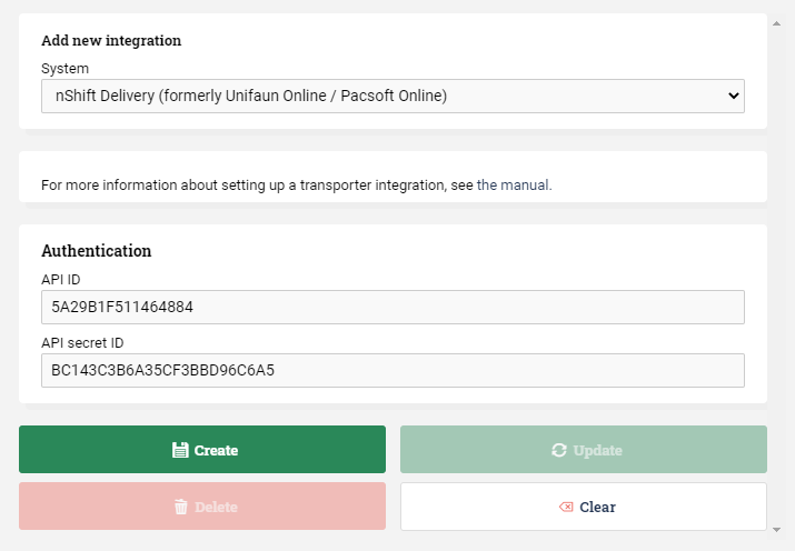 window for adding new integration filled out with system name and password