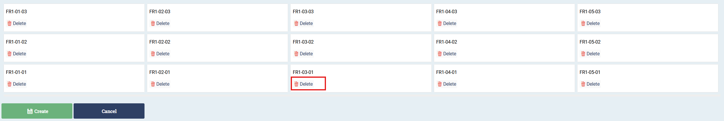 Preview of the created aisle, and how to delete a specific location in Ongoing WMS.