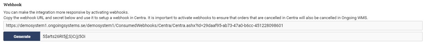 Webhook settings in Ongoing WMS