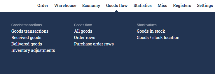 Goods flow menu.