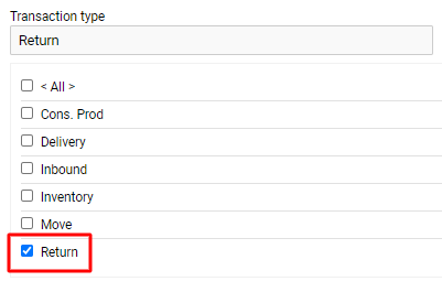 How to see the returns in the goods transcation dialog