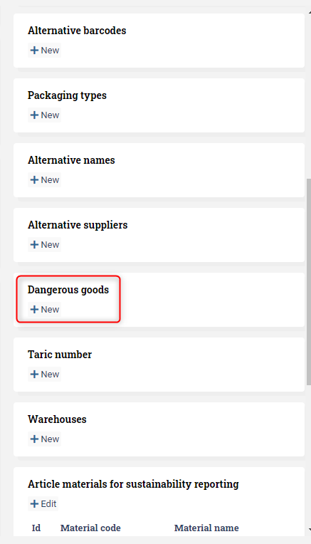 Adding dangerous goods to an article