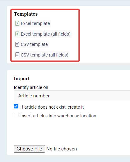 Circled Excel and CSV templates.