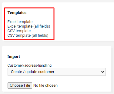 Circled Excel and CSV templates.
