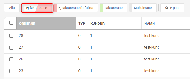 Ej fakturerade ordrar i Fortnox