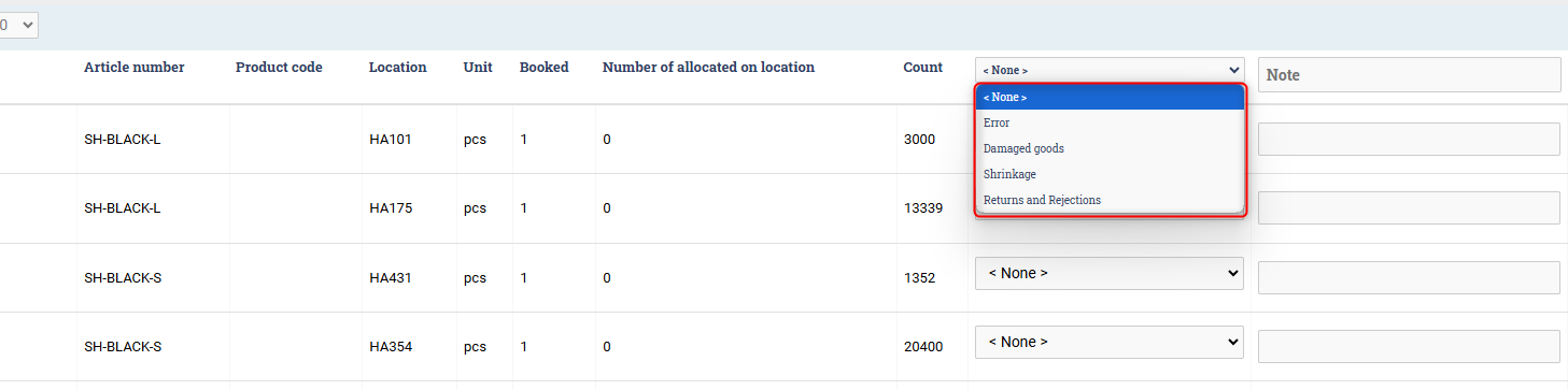 Adjustment cause column