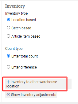 Button saying Inventory to other warehouse location.