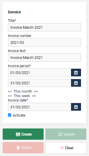 Filled out form for creating a new invoice.