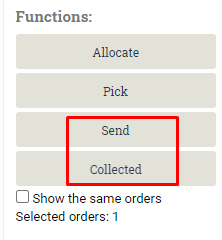 Buttons for quick functions to finish the order are to send or collect in Ongoing WMS.