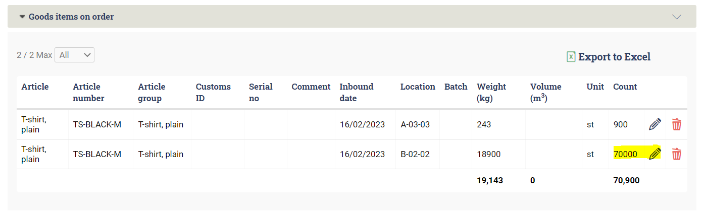 Checking a purchase order's received items in Ongoing WMS.