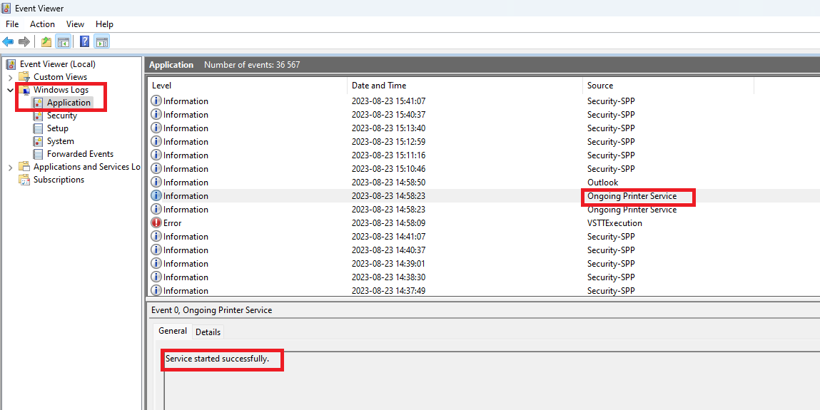 Example view of the event viewer application.