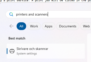 Opening the printers and scanners settings.