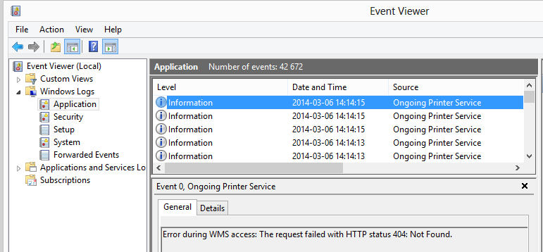 Event viewer window sayin that an error occurred.
