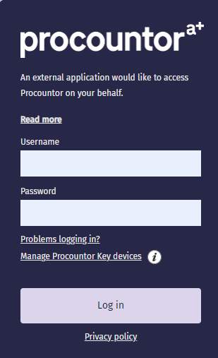 Procountor login page