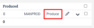 The produce button on a purchase order is circled.