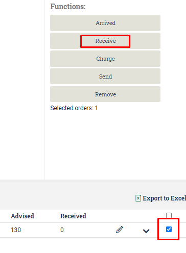 After a specific order, several orders, are chosen in the list of orders they can be received by pressing the button above the list.