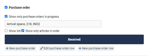 When receiving goods your selected order is pre-chosen in Ongoing WMS.