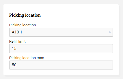 Article form filled out with picking location information.