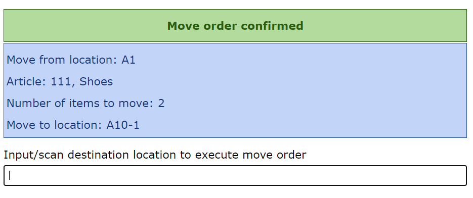 Scan new location to move goods