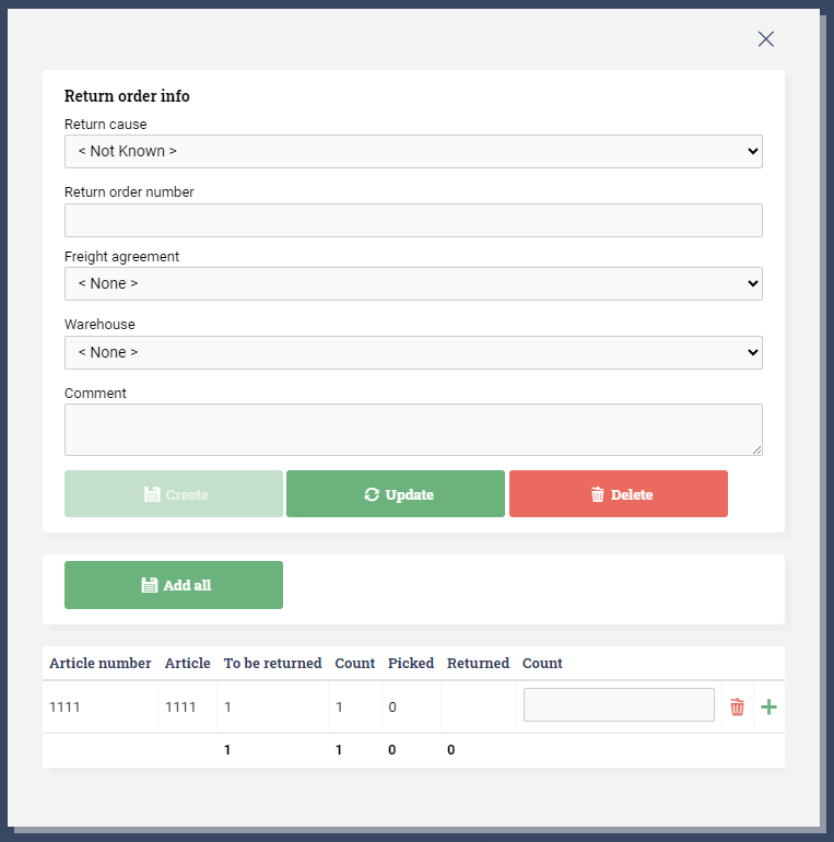 Create return order