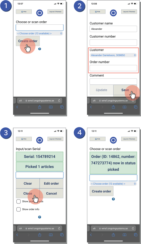 Create orders directly in the Scanning module while picking.