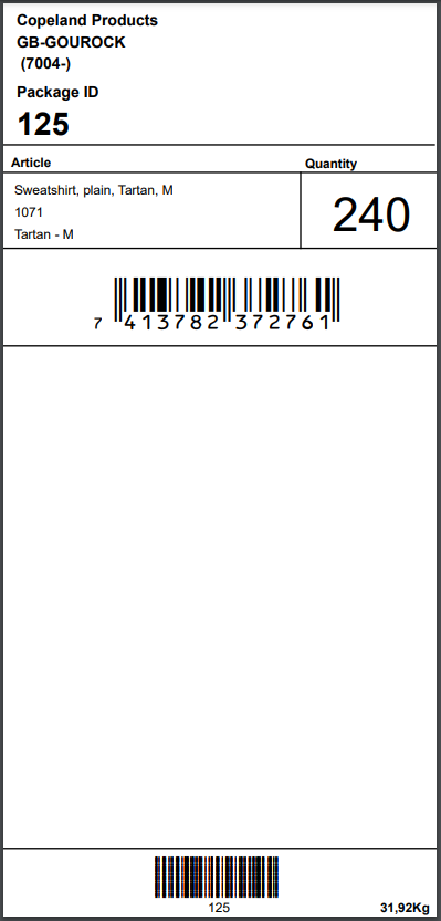 Box label containing a single article number