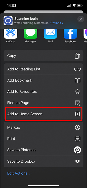 Add to Home Screen in Safari