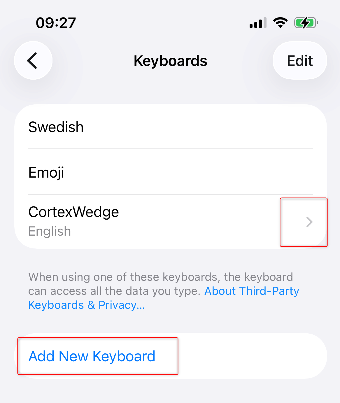 Add a new keyboard in iOS