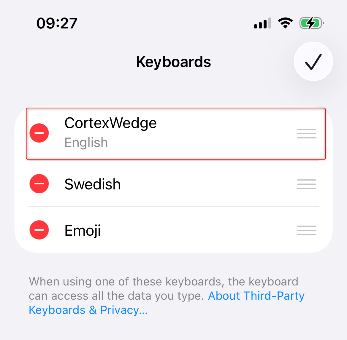 Set as default keyboard and allow full access