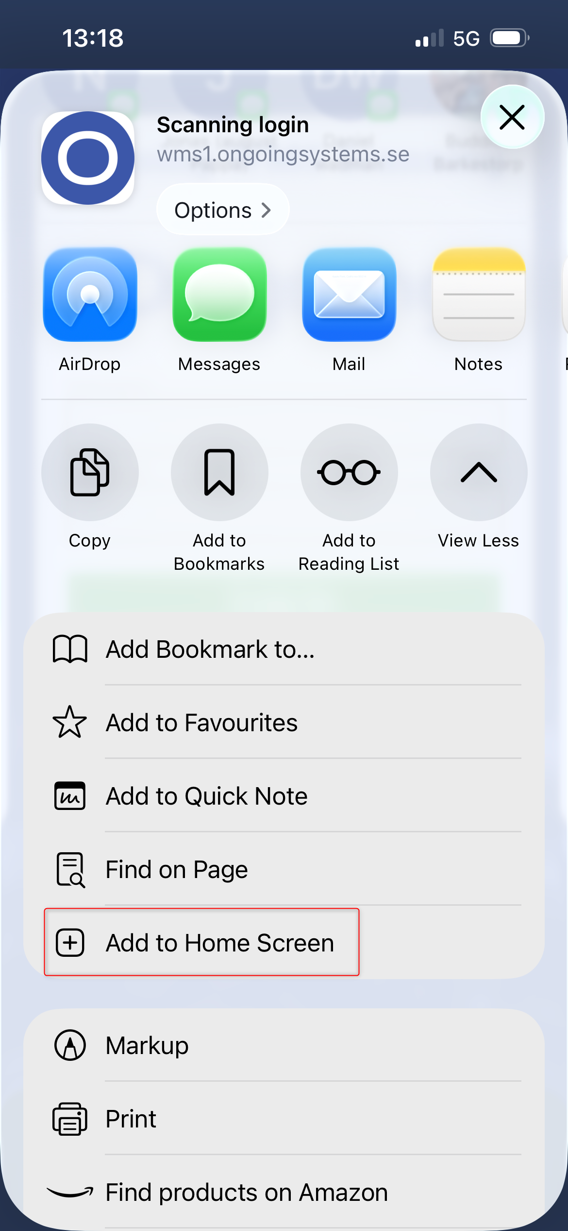 Add to Home Screen in Safari