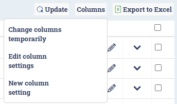 The columns control in Ongoing WMS.