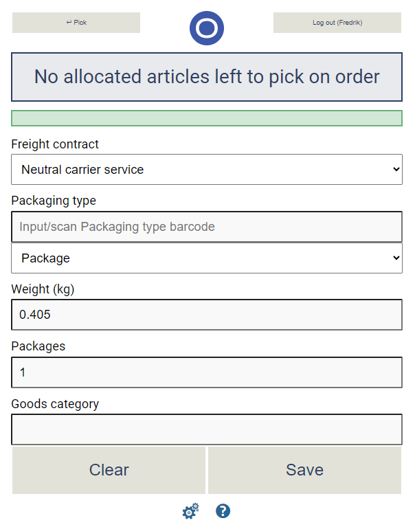 Form for filling out shipment information and printing label.