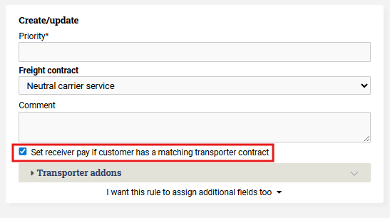 Transporter contract setup for receiver pay