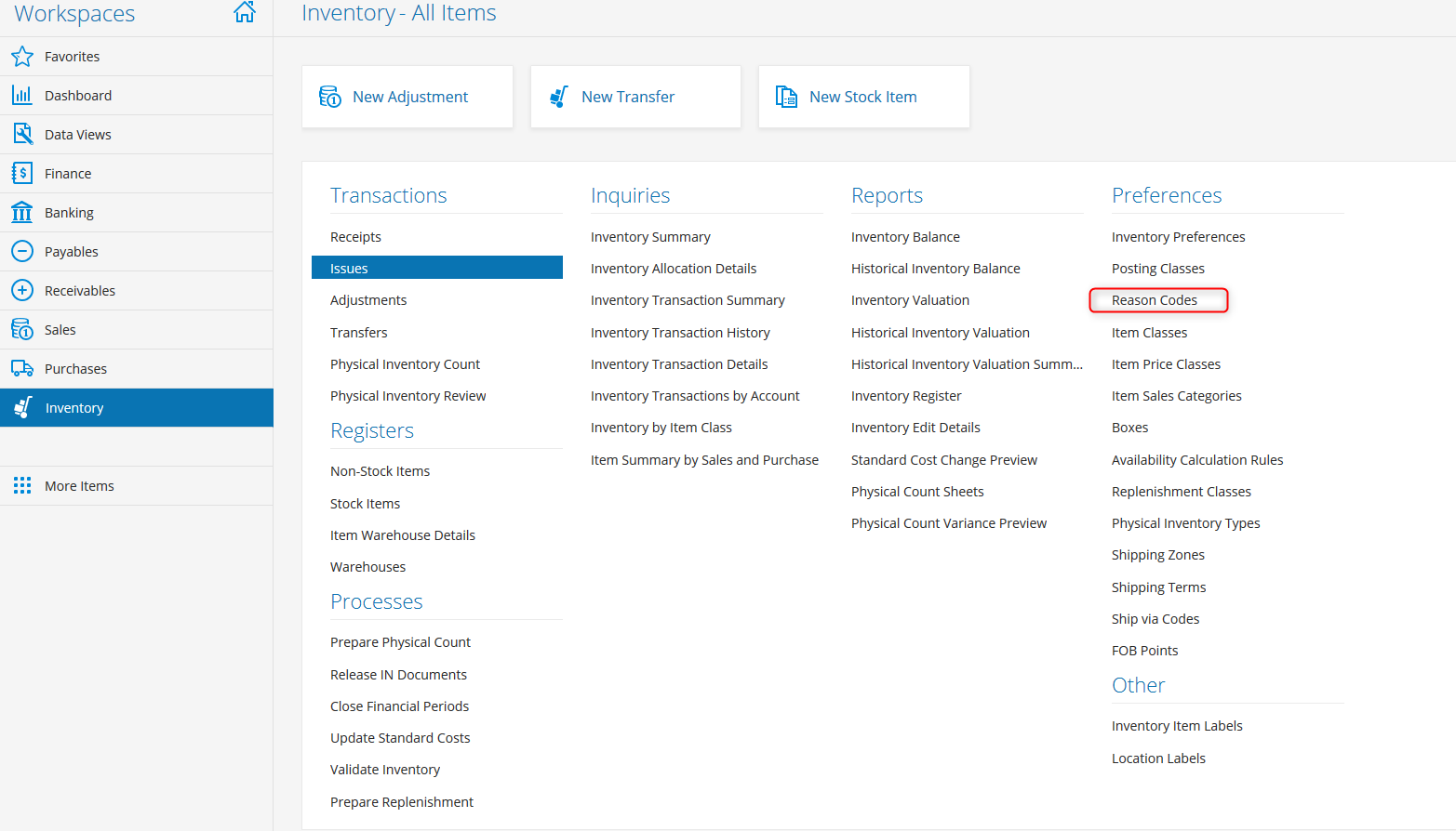 location of Reasons Codes button in Visma