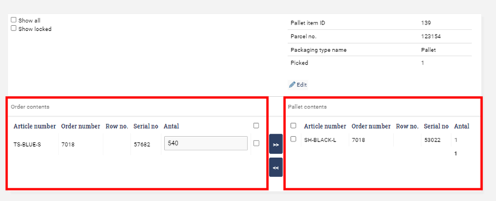 Load or unload content onto a pallet item